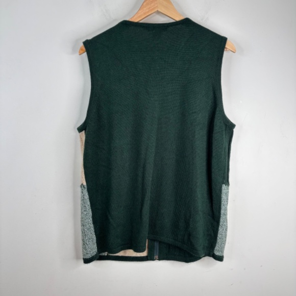 VTG Allison Daley Patchwork Knit Vest L Green Leaf Embroidery Fall St Pattys Day - Picture 3 of 8